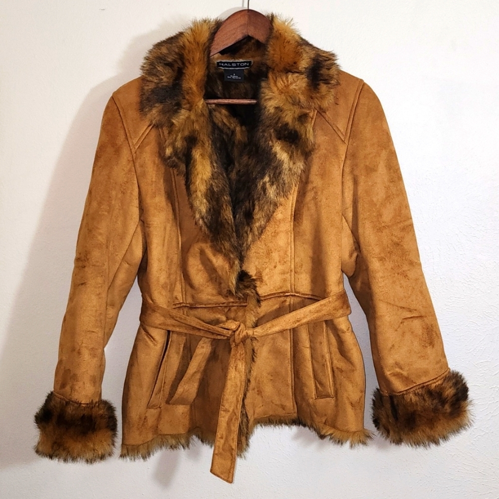 Halston Penny Lane, Suede w/ faux fur coat